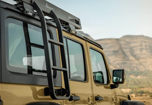 Secured side ladder with roof carrier